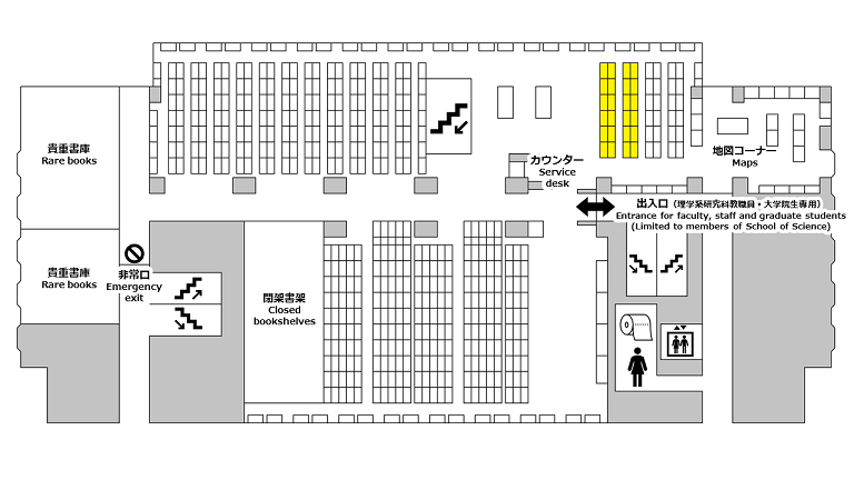 理学図書館4階　一般図書　2段目が数字